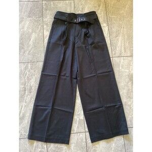 J. Crew Black Belted Wide Leg Trouser in City Twill Office High Rise 10